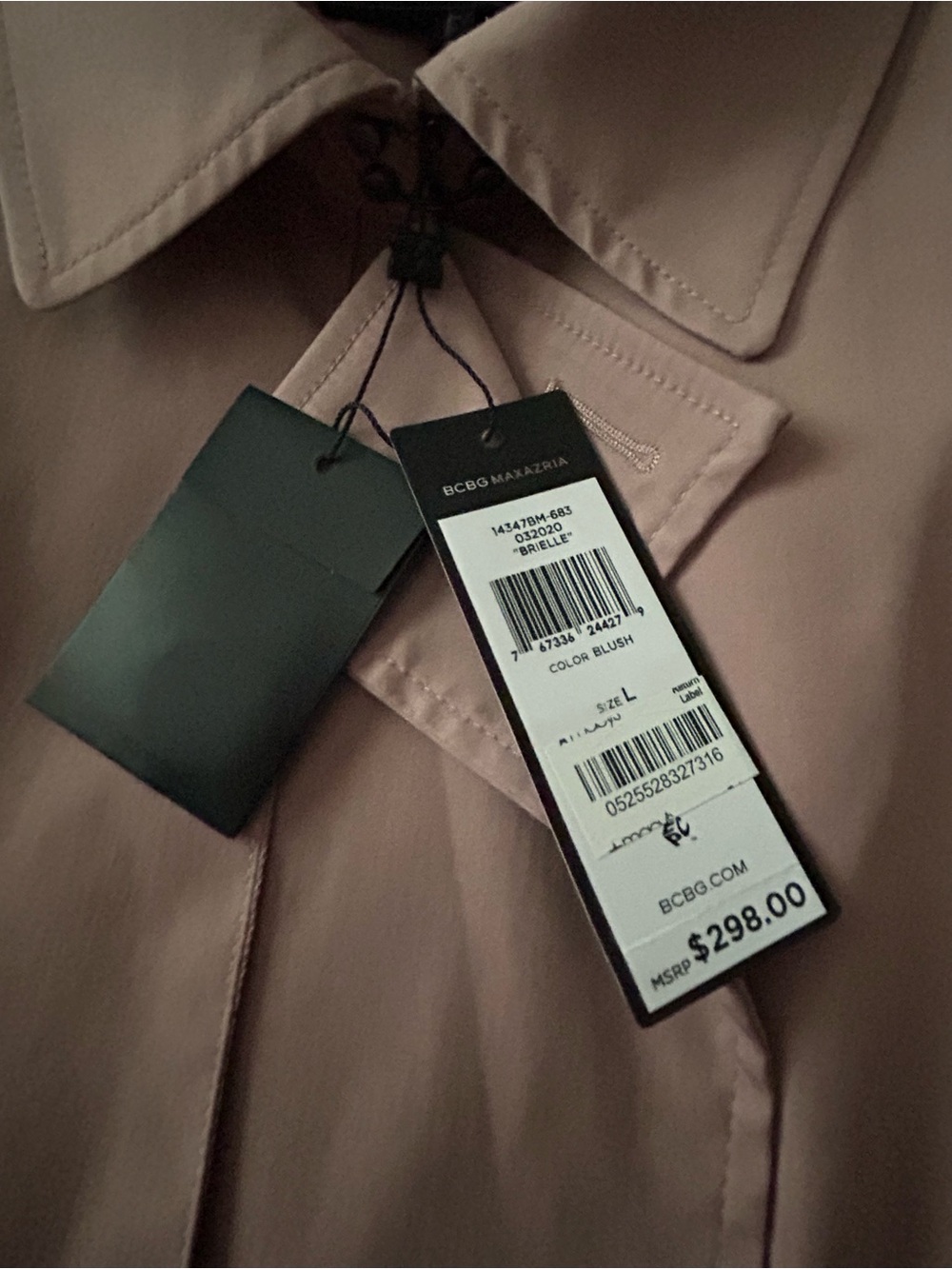 RARE! BOBGMAXAZRIA Brielle Asymmetrical Hem Trench Coat Size L Blush Pink - Picture 11 of 11